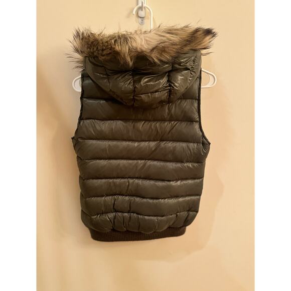 American Eagle Down Puffer Vest Faux Fur Hat Women's Small Teen Olive Green - Picture 3 of 12